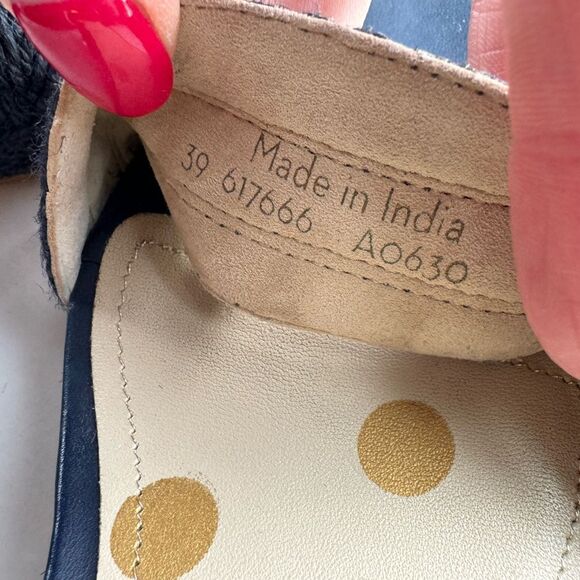 Boden Womens Sz 39 / US 8 Constance Block Heels Navy Raffia Cottagecore‎ Summer - Picture 9 of 13